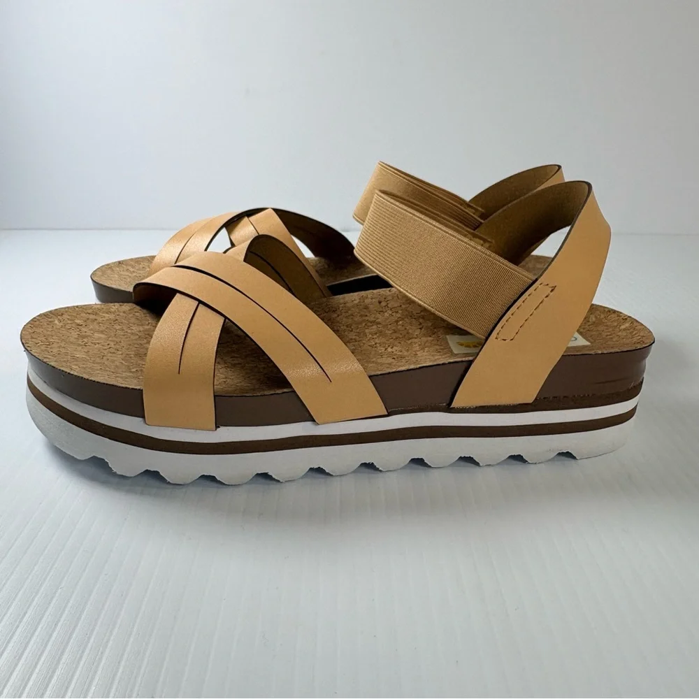 C&C California Platform Cork Sandals Tan Strappy Comfort Sandals Sz10